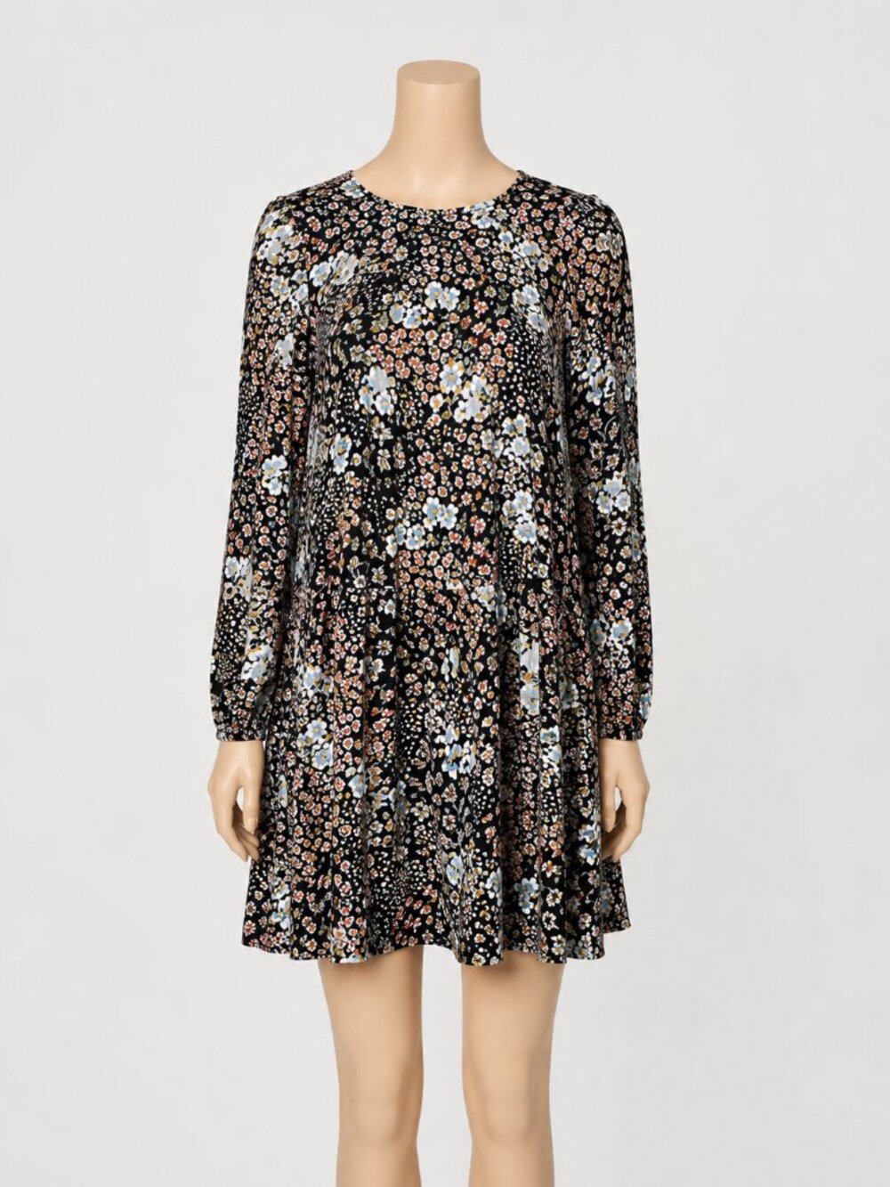LOFT Black Floral Long Sleeve Shift Dress Small Petite NWOT